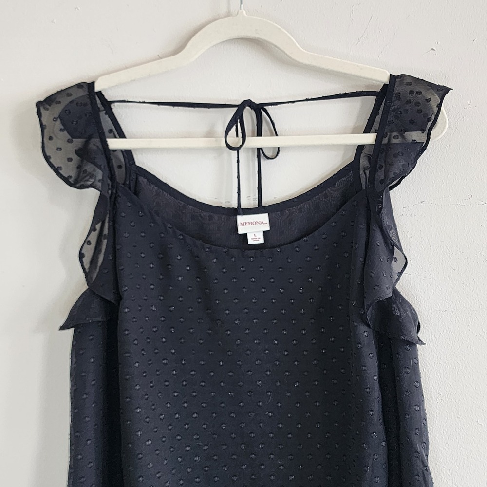 Womens Flowy Tie Back Ruffle Blouse Large Feminine Romantic Whimsigoth Casual